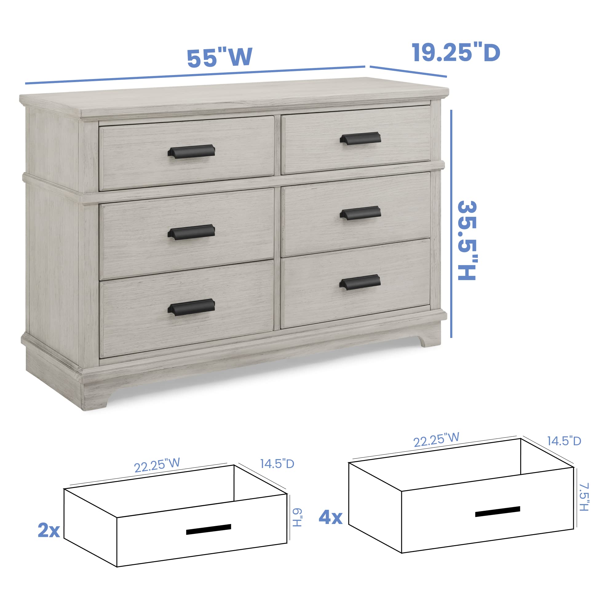 Delta Children Asher Crib and Dresser Nursery Furniture – 6-in-1 Convertible Crib with Toddler Rail | Fully Assembled 6 Drawer Dresser with Changing Top | Rustic Mist