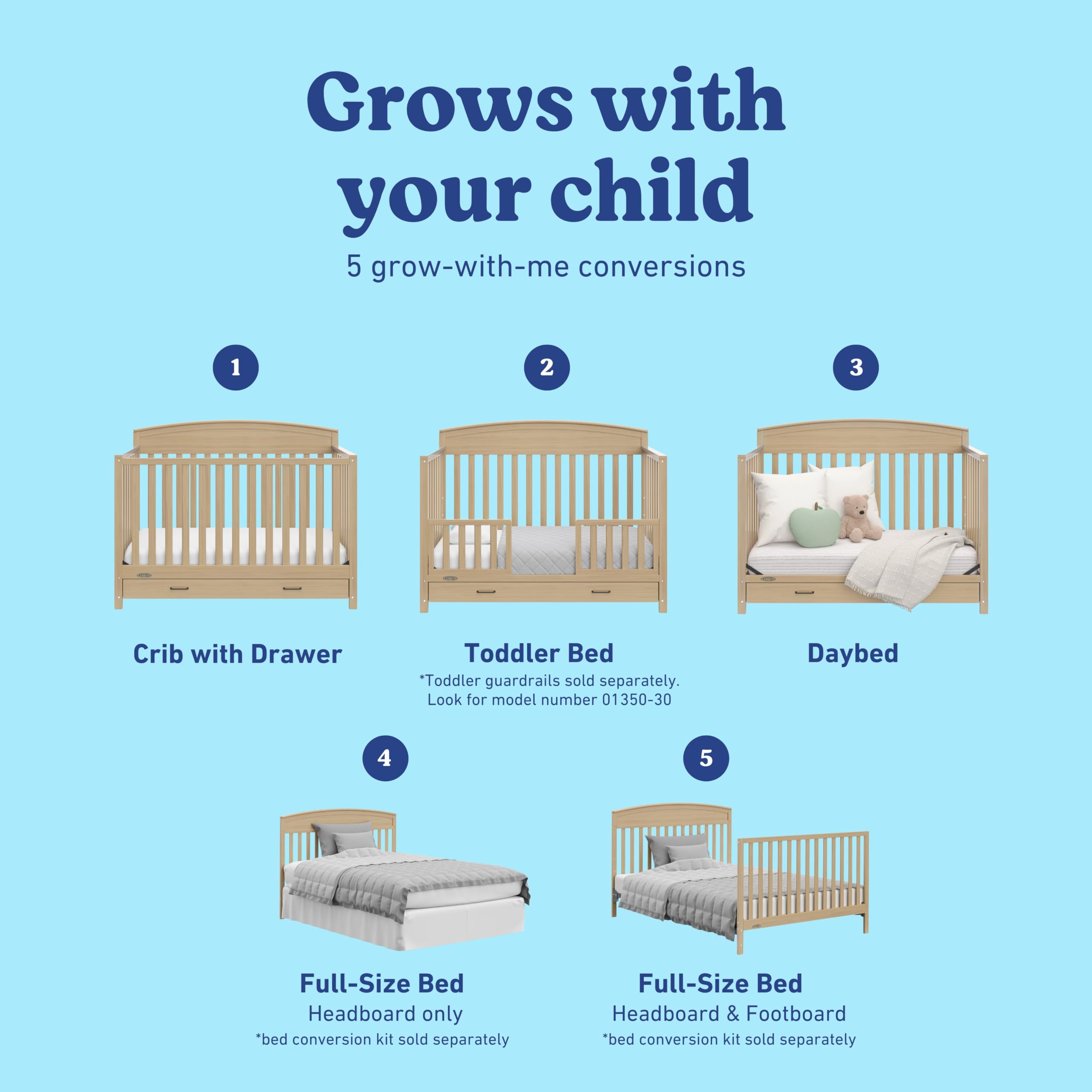 Graco Benton 5-in-1 Convertible Crib with Drawer, Driftwood