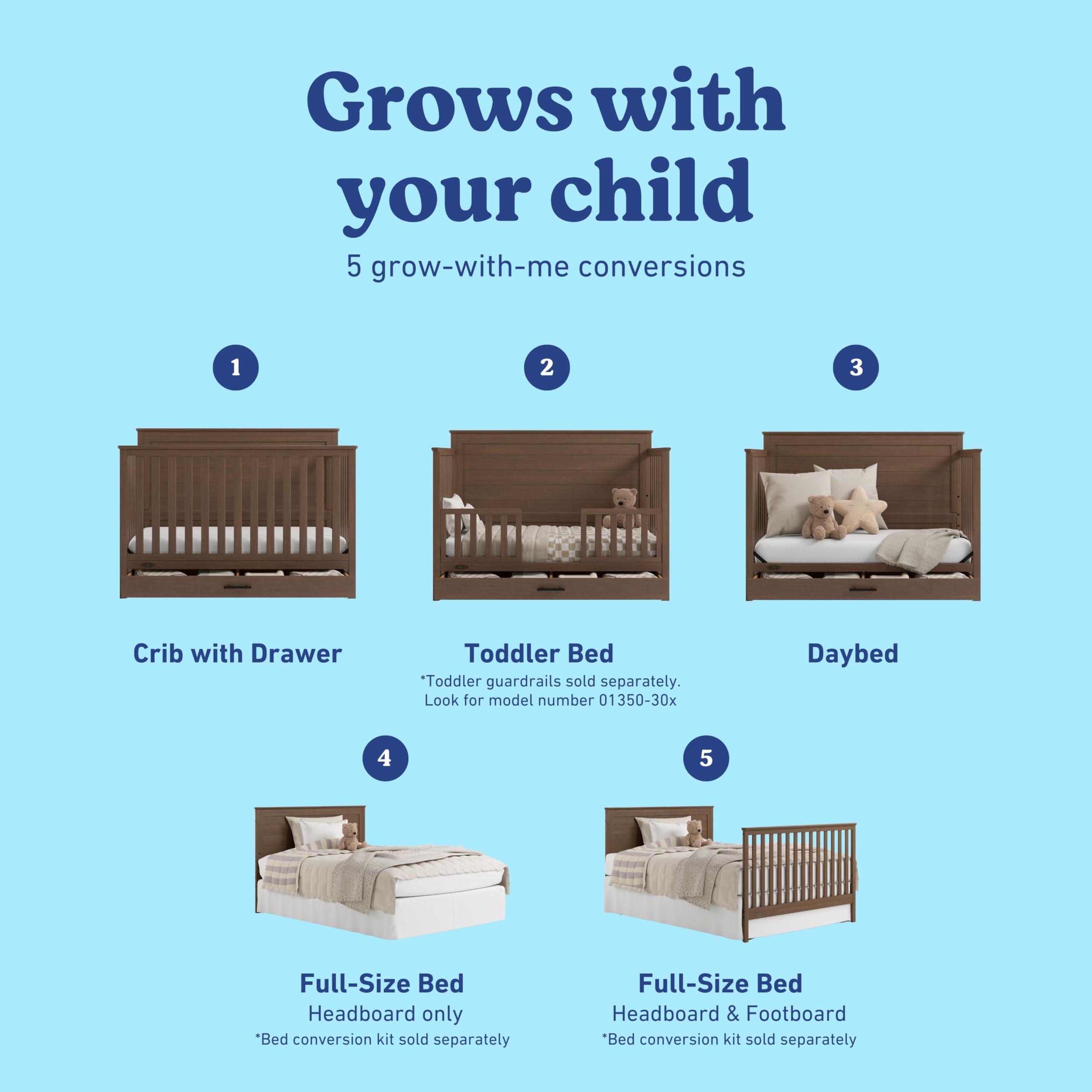 Graco Tristan 5-in-1 Convertible Crib with Drawer, Hazelnut