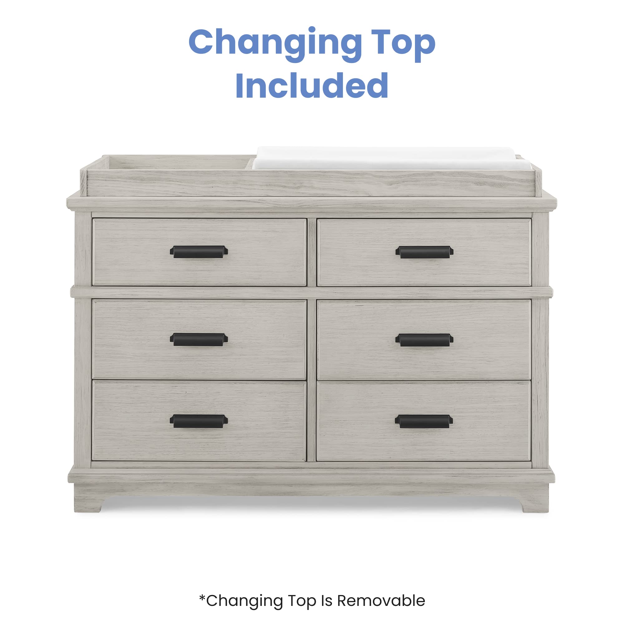 Delta Children Asher Crib and Dresser Nursery Furniture – 6-in-1 Convertible Crib with Toddler Rail | Fully Assembled 6 Drawer Dresser with Changing Top | Rustic Mist