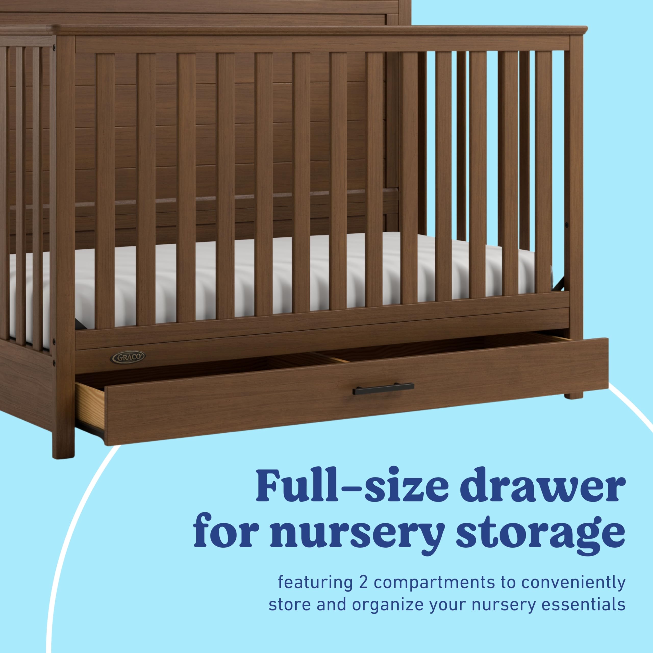 Graco Tristan 5-in-1 Convertible Crib with Drawer, Hazelnut