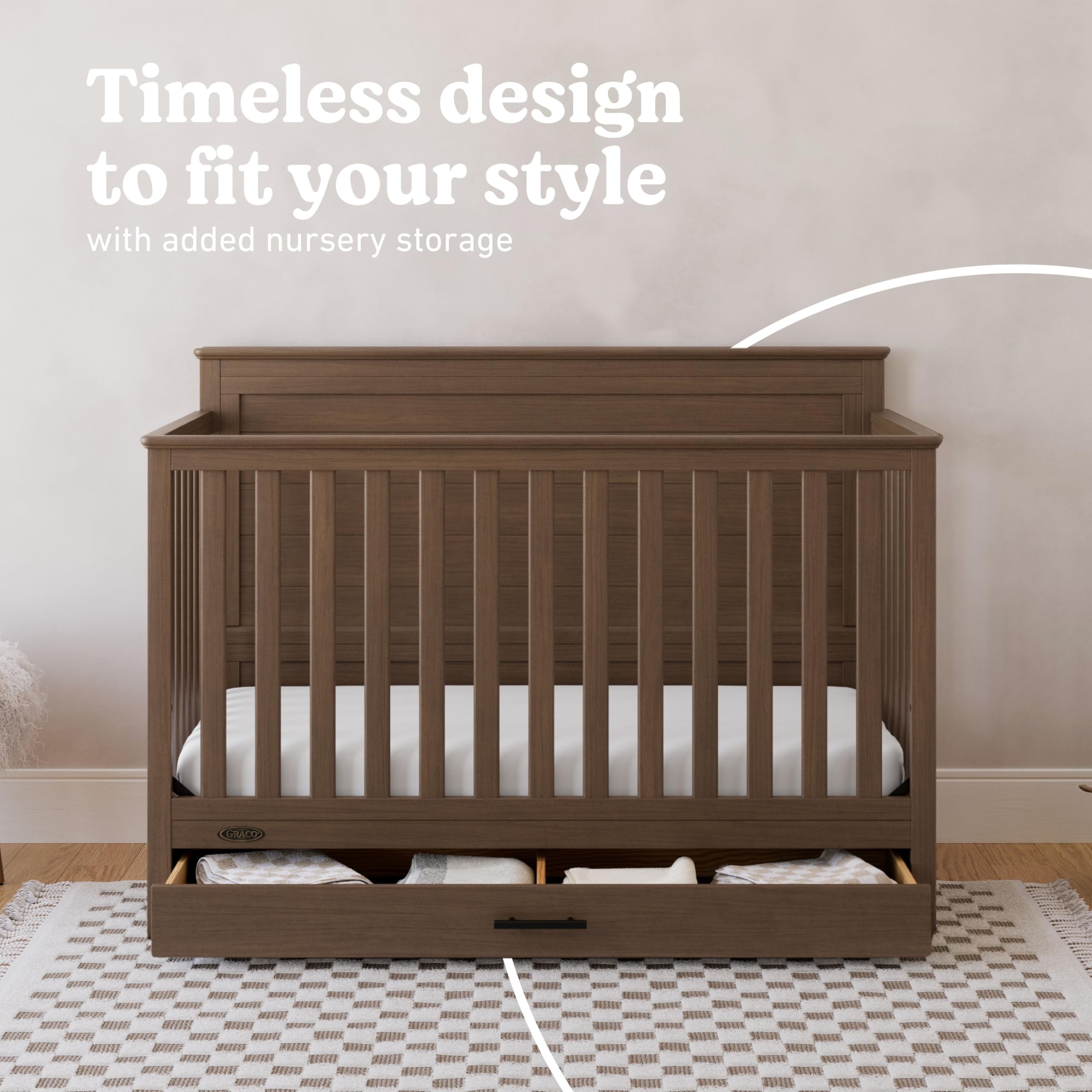 Graco Tristan 5-in-1 Convertible Crib with Drawer, Hazelnut